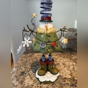 Metal Rustic Snowman Decoration Tea light Candle Holder